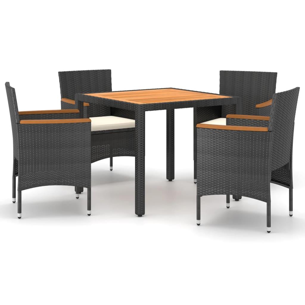5 Piece Garden Dining Set Poly Rattan & Solid Acacia Wood Black