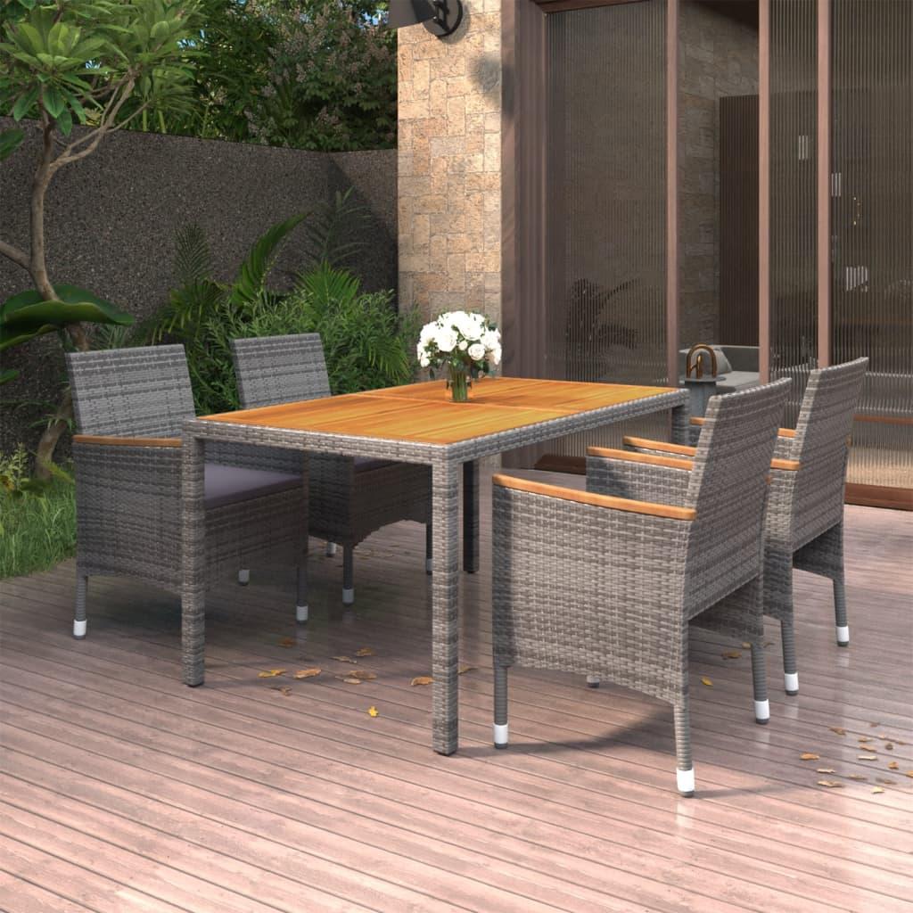 5 Piece Garden Dining Set Poly Rattan Grey