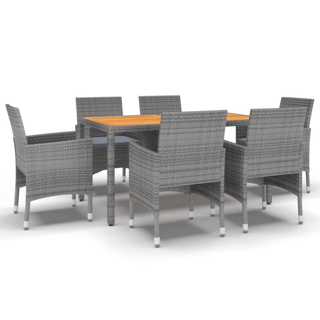 7 Piece Garden Dining Set Poly Rattan Grey