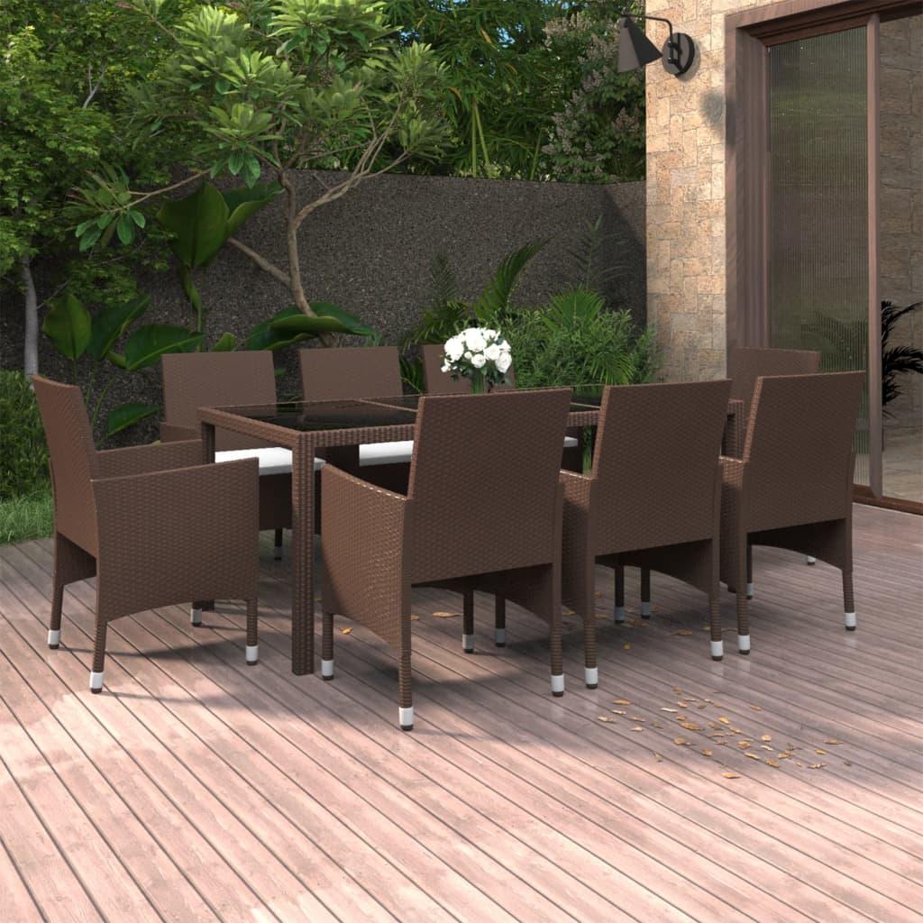 9 Piece Garden Dining Set Poly Rattan Brown