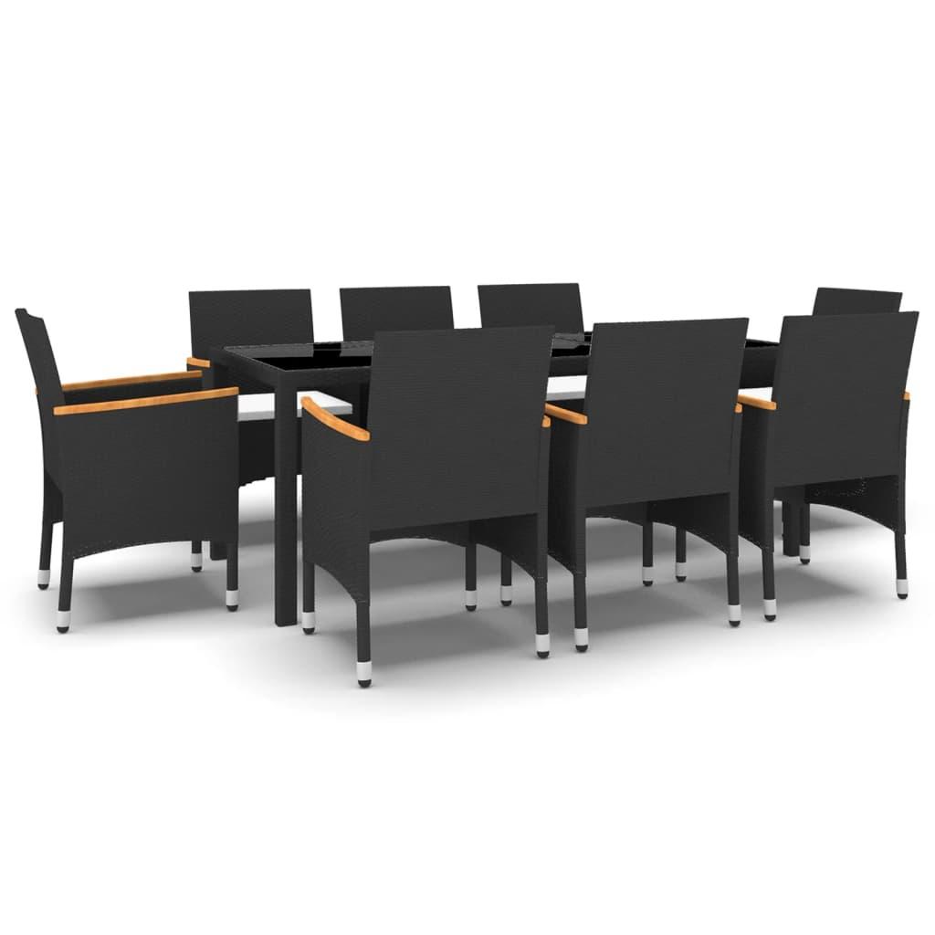 9 Piece Garden Dining Set Poly Rattan Black