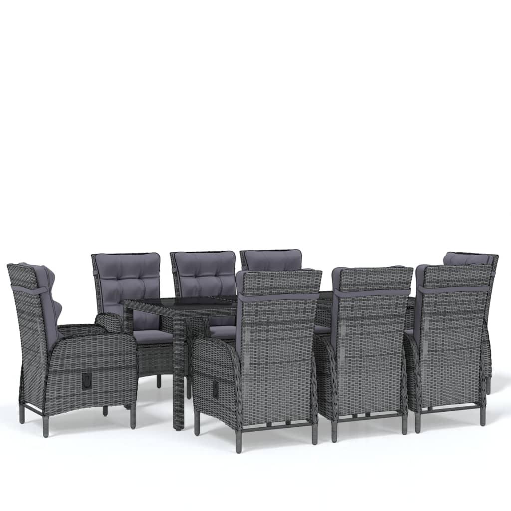 9 Piece Garden Dining Set Poly Rattan Grey