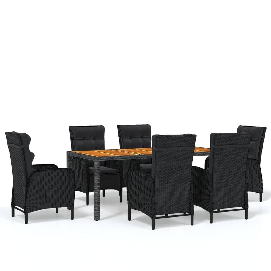 7 Piece Garden Dining Set Poly Rattan Black