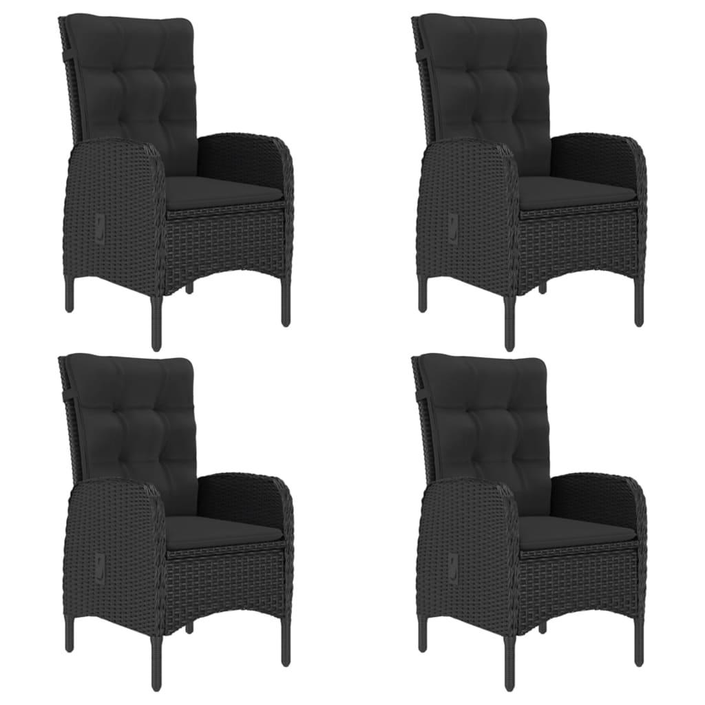 5 Piece Garden Dining Set Poly Rattan and Glass Black