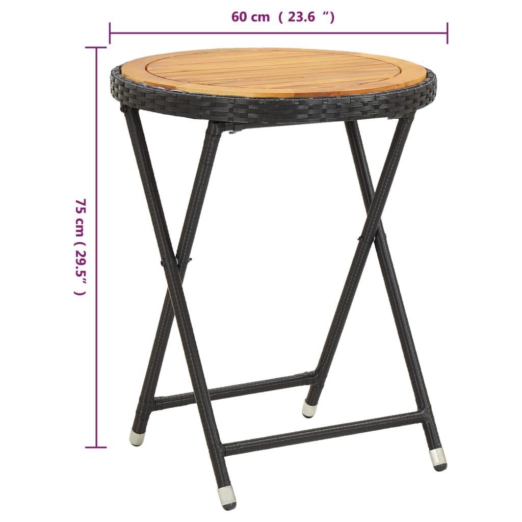 3 Piece Garden Bistro Set Poly Rattan and Solid Wood Acacia Black