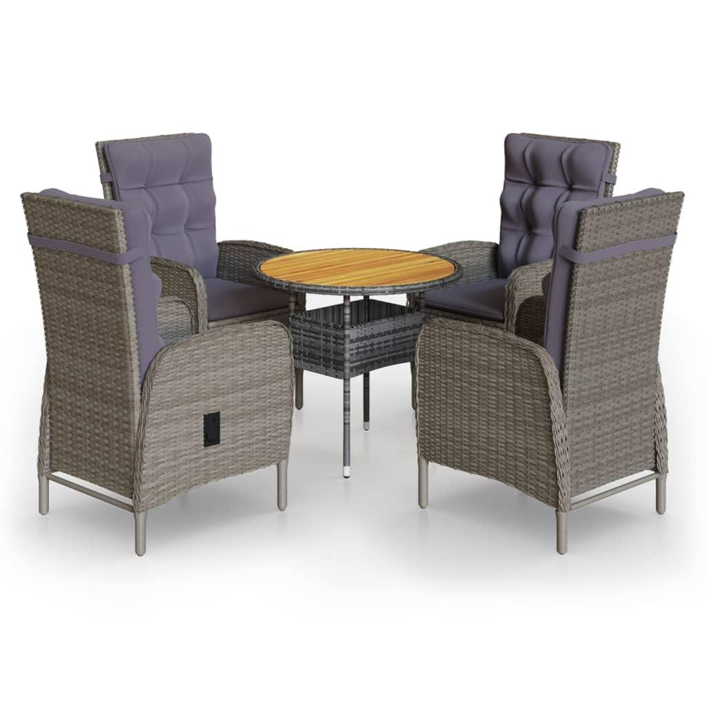 5 Piece Garden Bistro Set Poly Rattan Grey