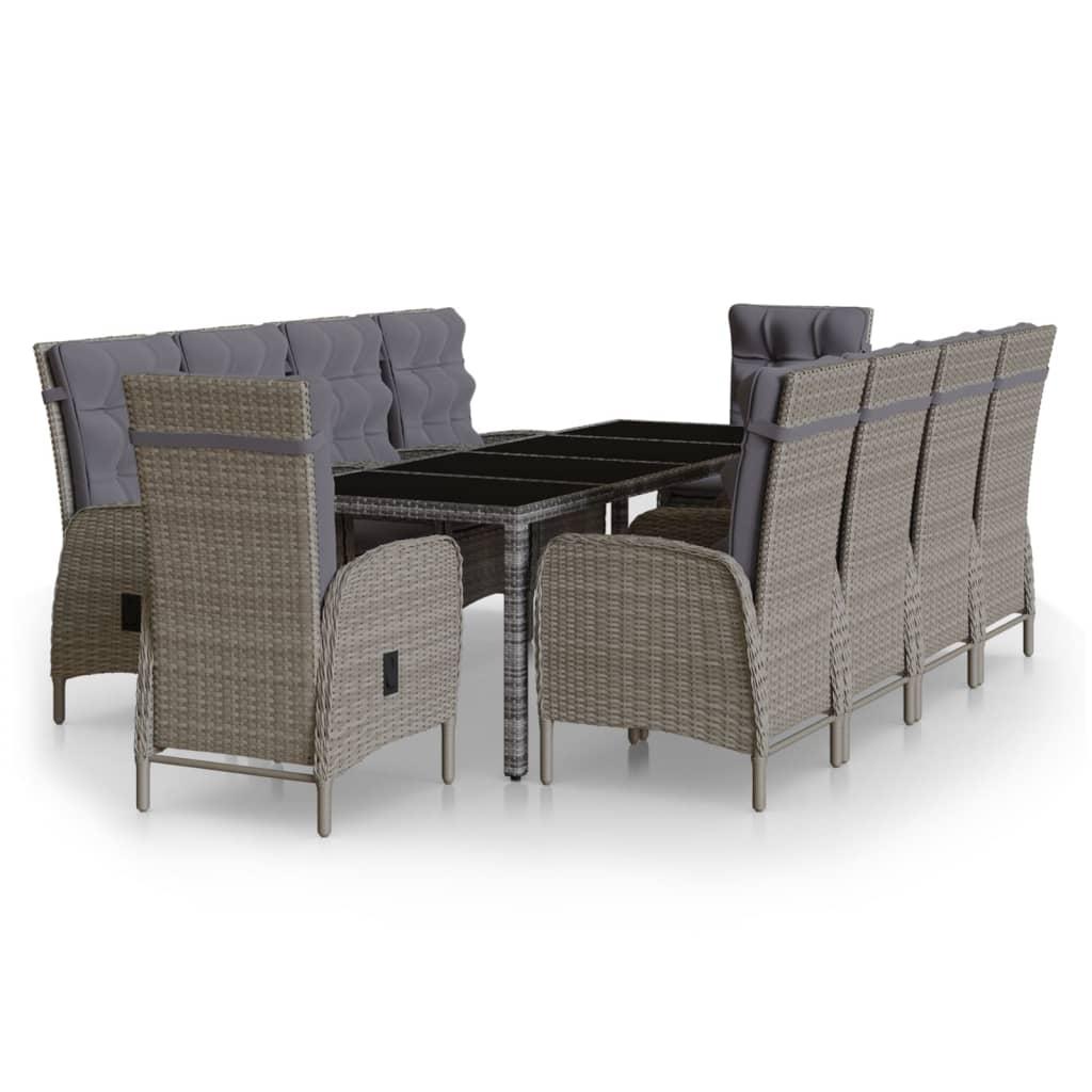 11 Piece Garden Dining Set Poly Rattan Grey