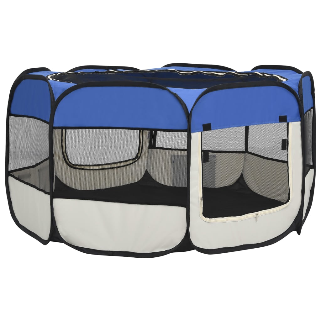 Foldable Dog Playpen with Carrying Bag Blue 125x125x61 cm