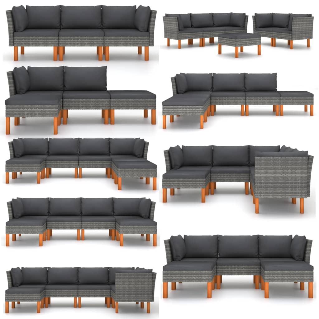 Garden Sofa Poly Rattan and Solid Eucalyptus Wood