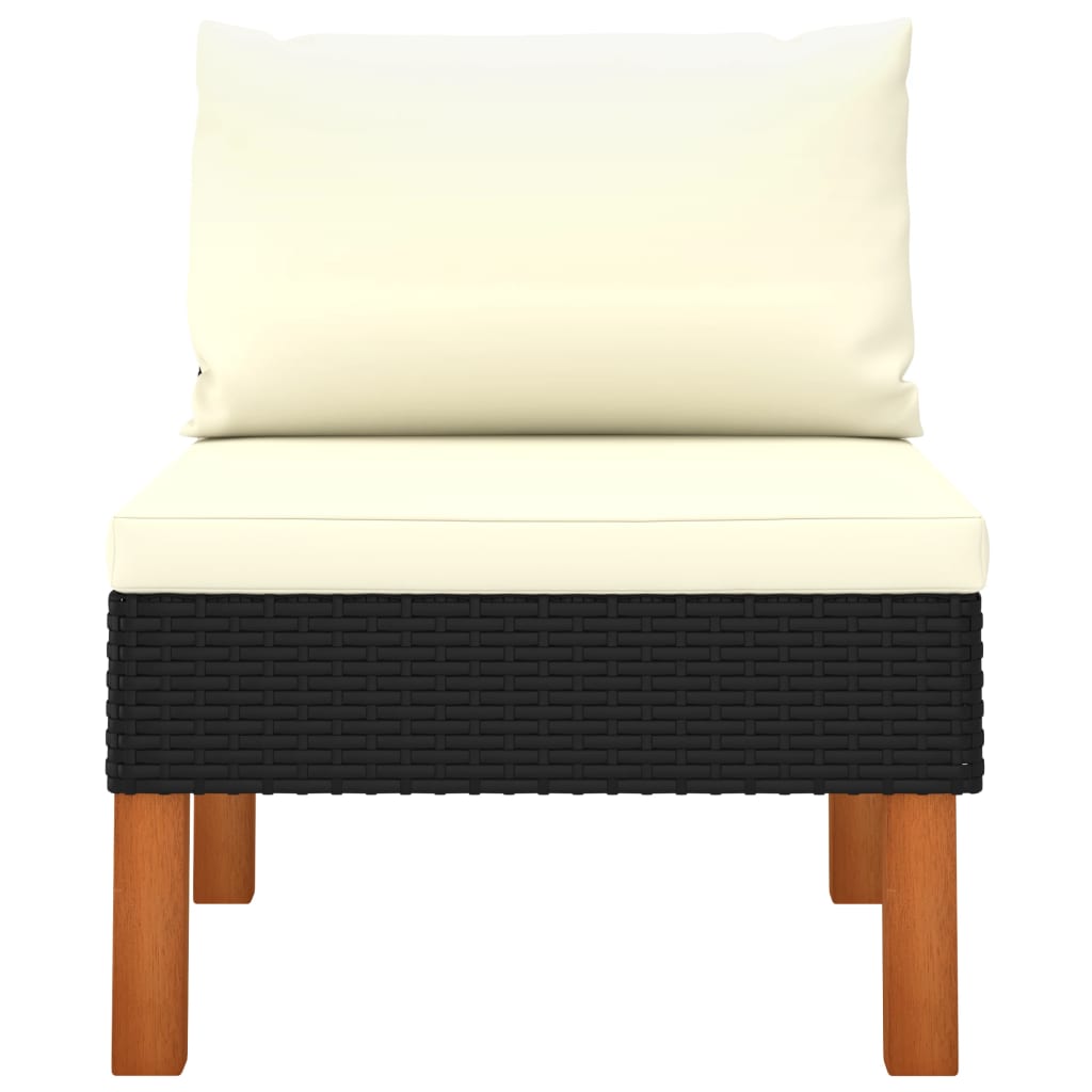 Middle Sofa Poly Rattan and Solid Eucalyptus Wood