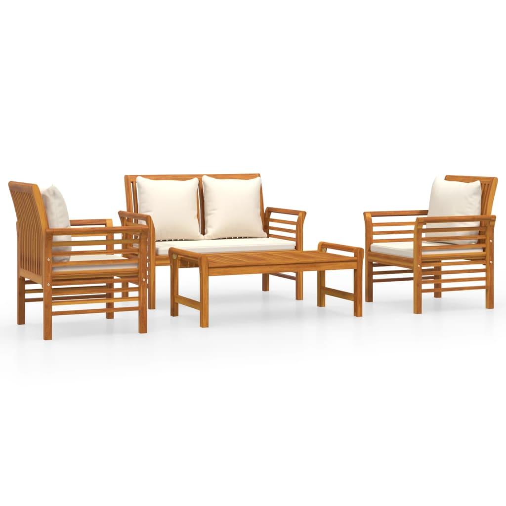 4 Piece Garden Lounge Set with Cushions Solid Wood Acacia