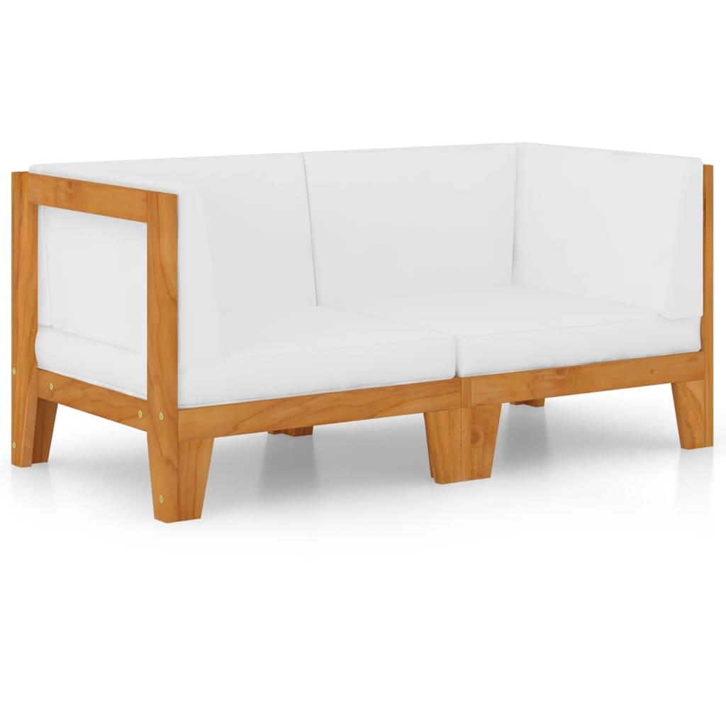 2-Seater Sofa with Cream White Cushions Solid Acacia Wood