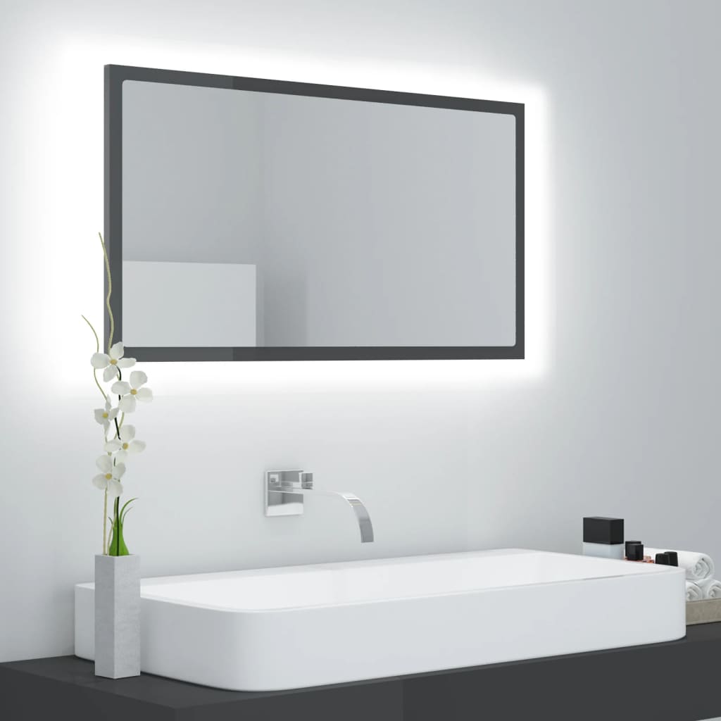 LED Bathroom Mirror High Gloss Grey 80x8.5x37 cm Engineered Wood
