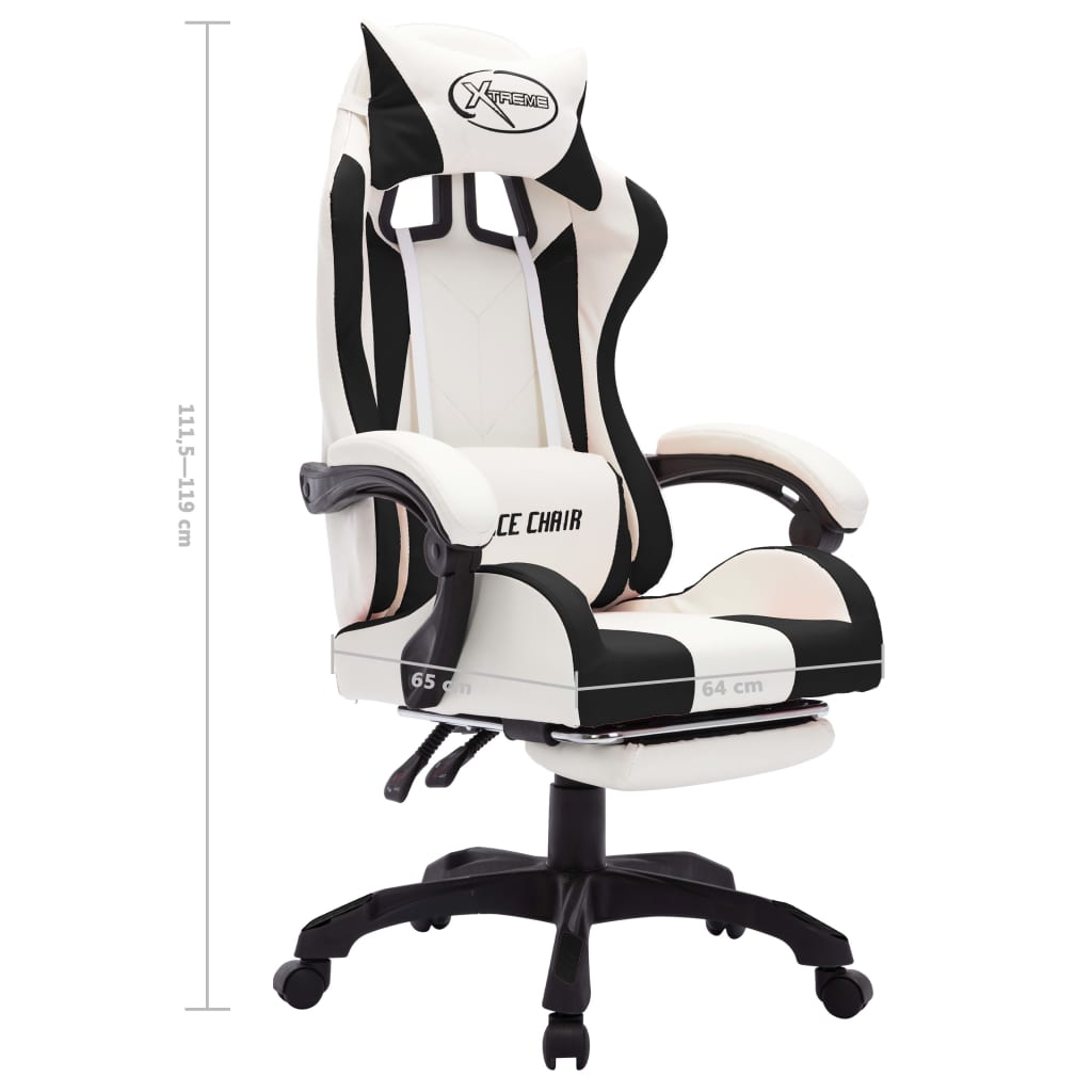 Racing Chair with RGB LED Lights Black and White Faux Leather