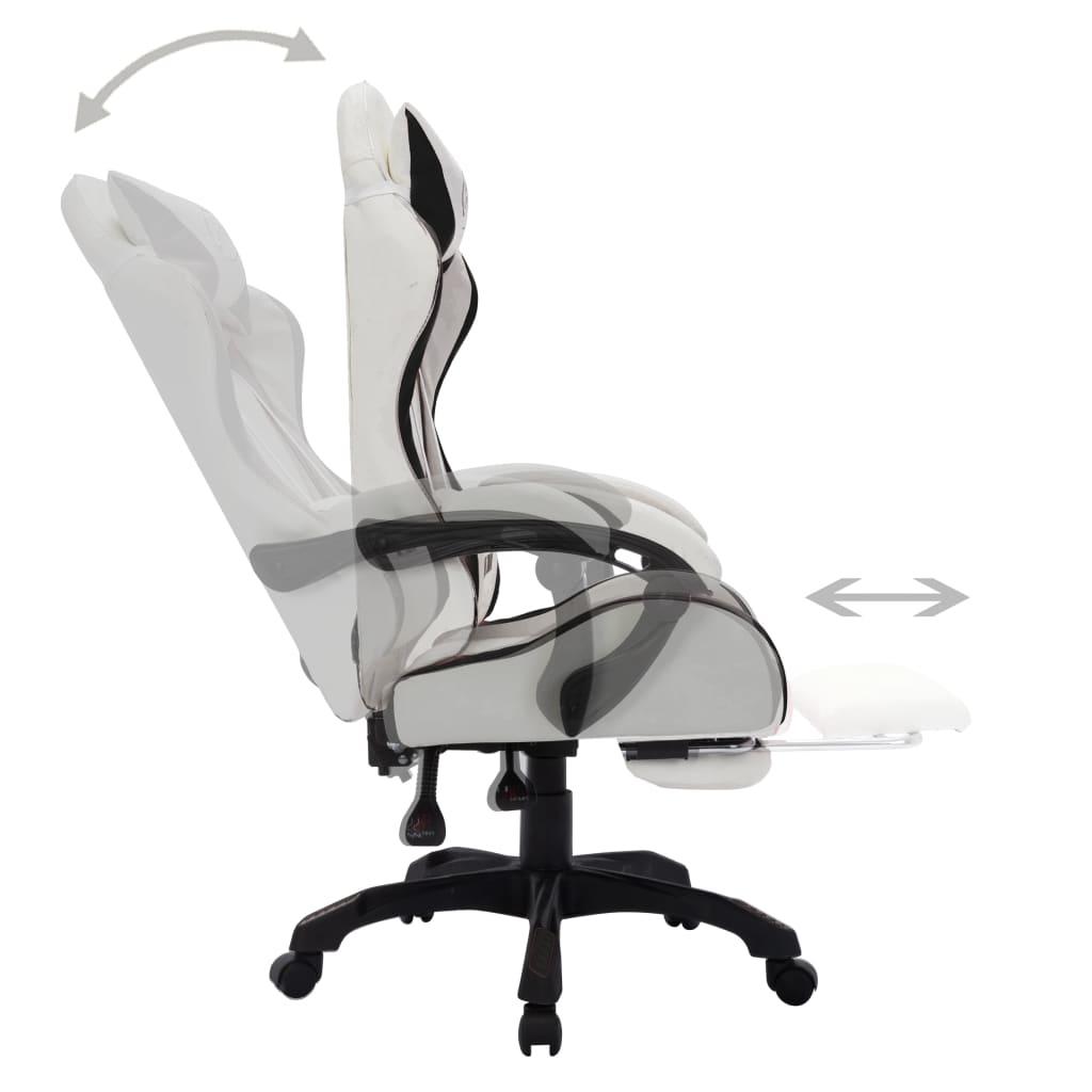 Racing Chair with RGB LED Lights Black and White Faux Leather