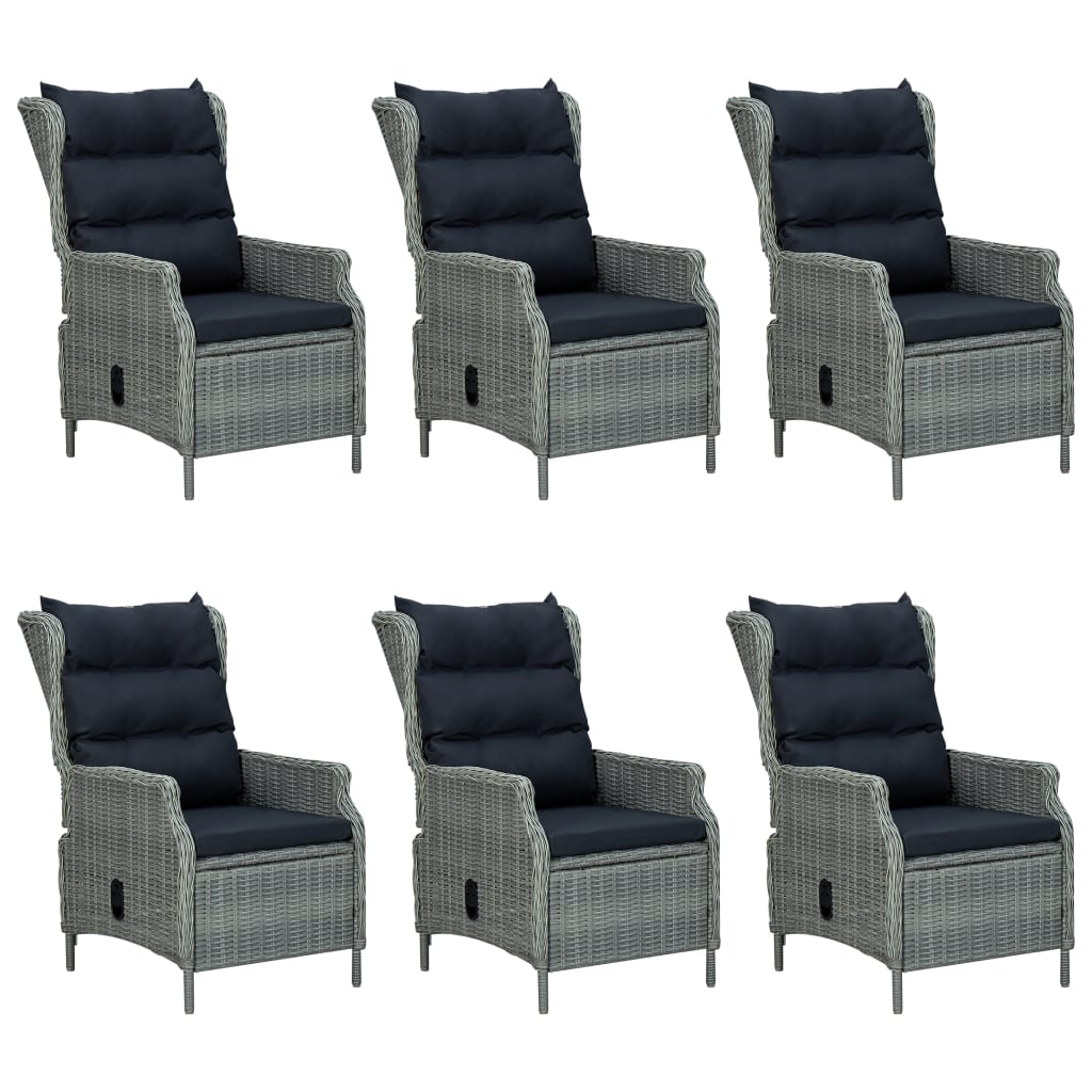 7 Piece Outdoor Dining Set with Cushions Poly Rattan Light Grey