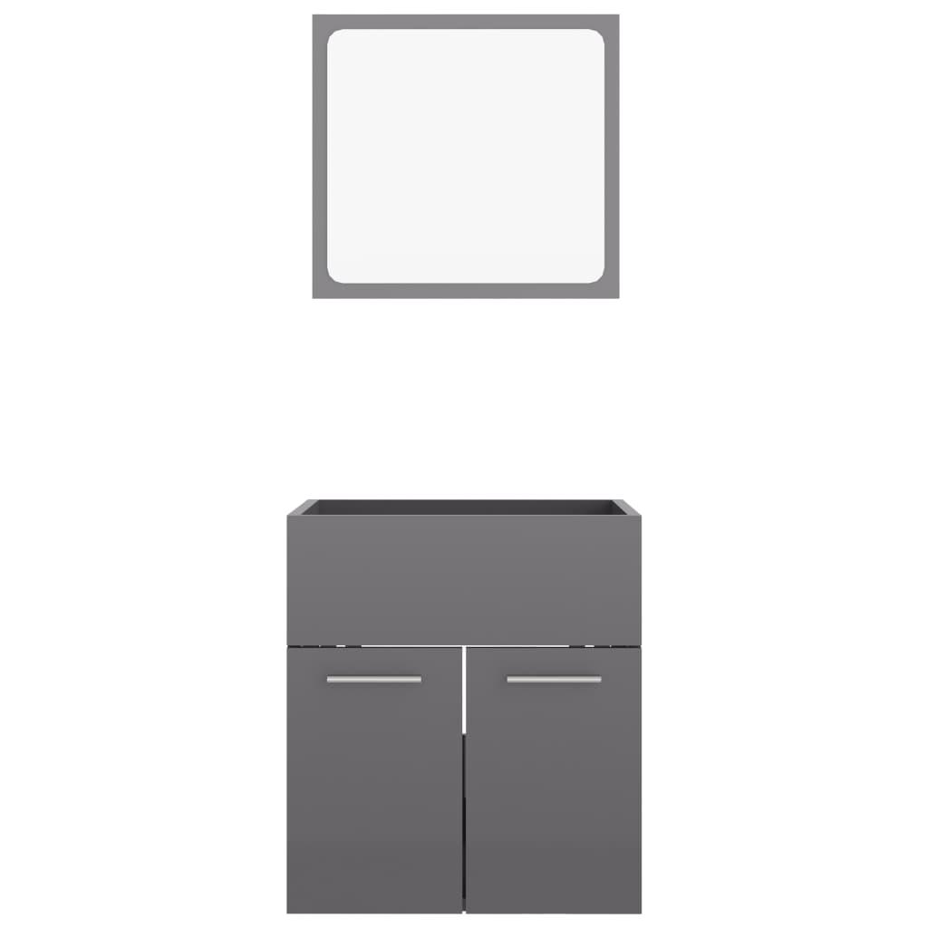 2 Piece Bathroom Furniture Set High Gloss Grey Engineered Wood