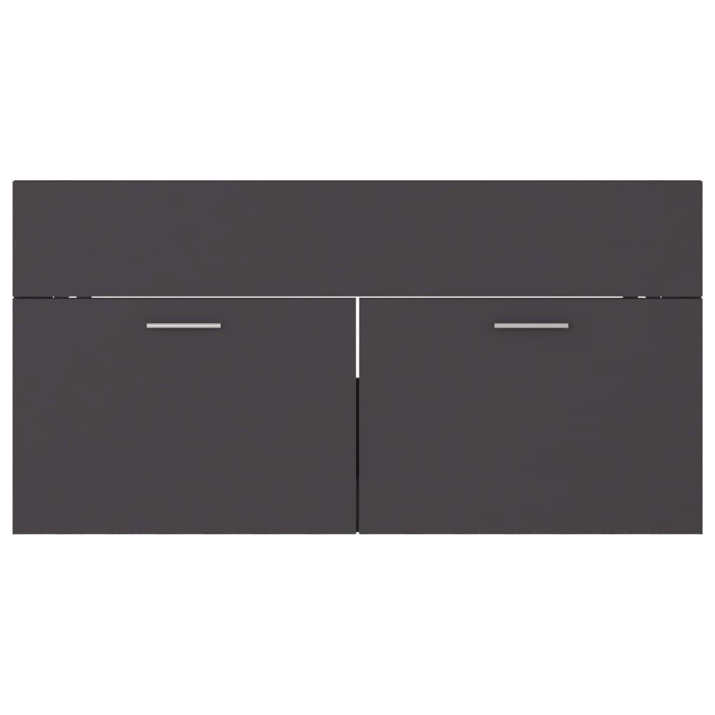 2 Piece Bathroom Furniture Set Grey Engineered Wood