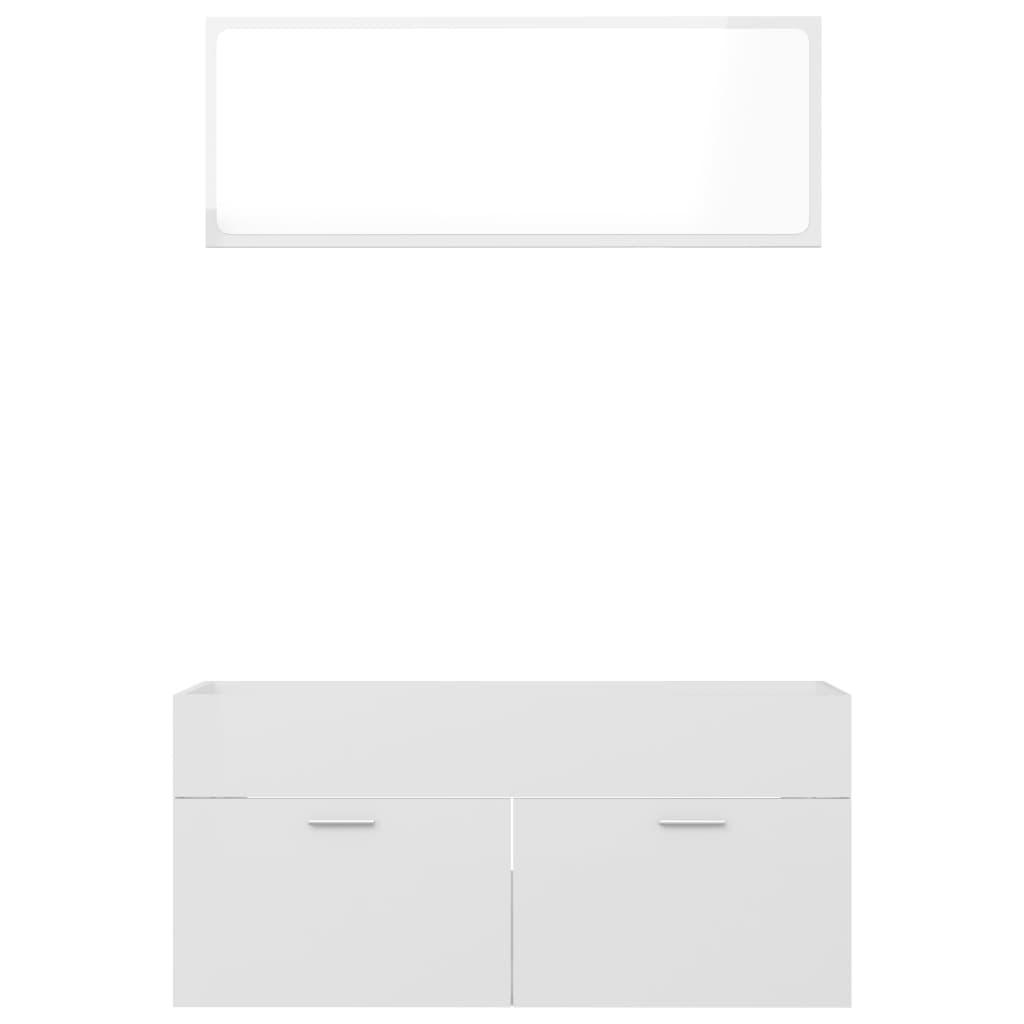 2 Piece Bathroom Furniture Set High Gloss White Engineered Wood