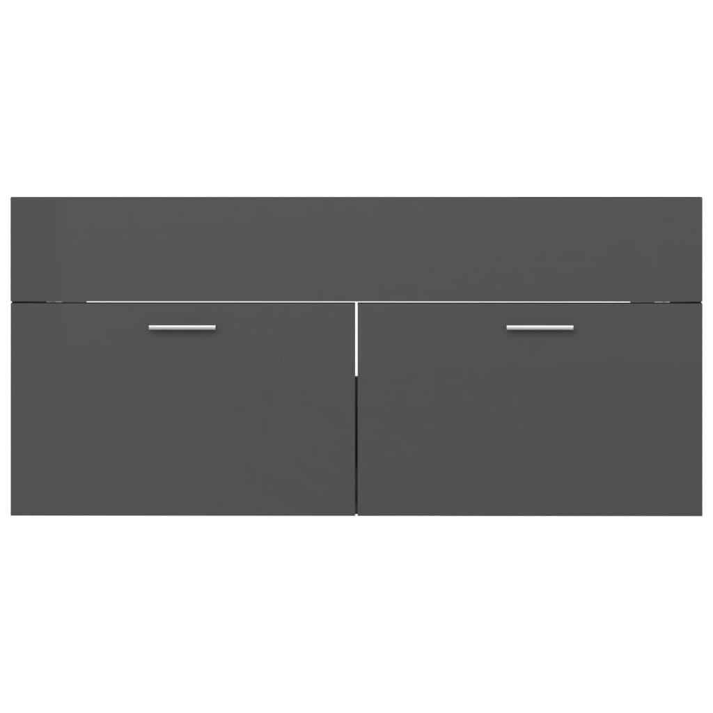 2 Piece Bathroom Furniture Set High Gloss Grey Engineered Wood