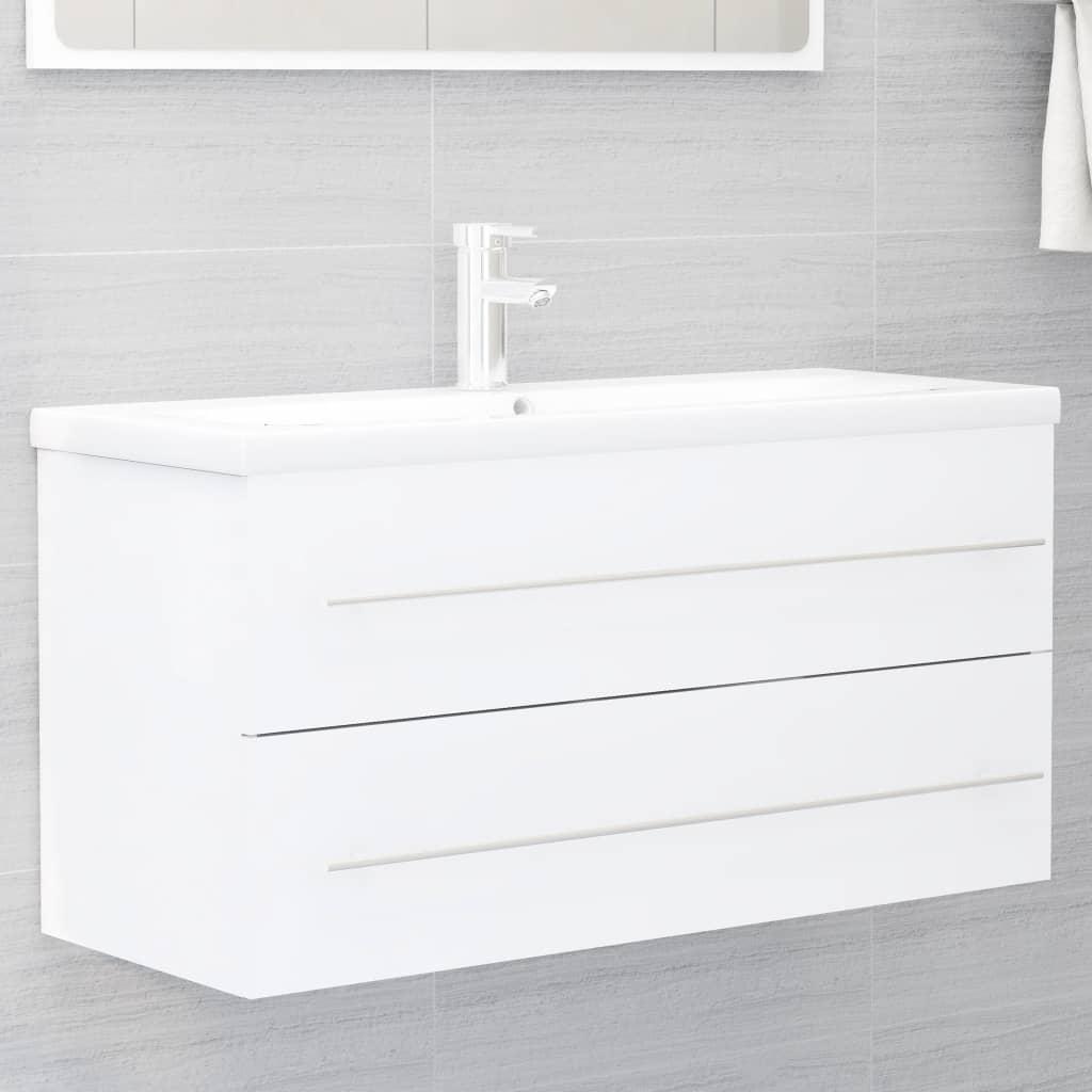 2 Piece Bathroom Furniture Set White Engineered Wood