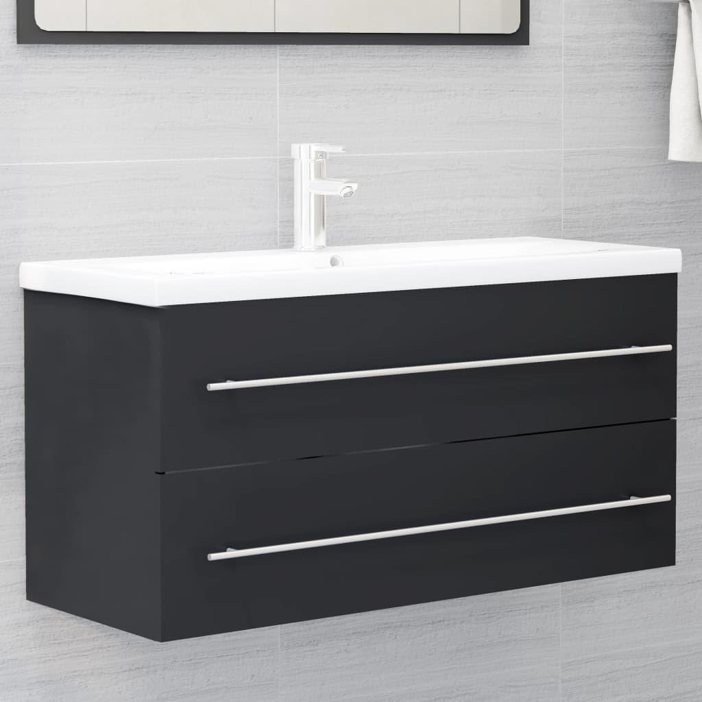 2 Piece Bathroom Furniture Set Grey Engineered Wood