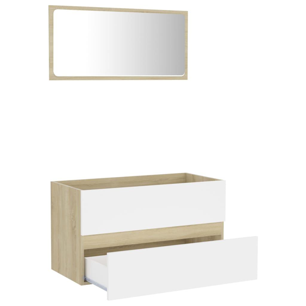 2 Piece Bathroom Furniture Set White and Sonoma Oak Engineered Wood