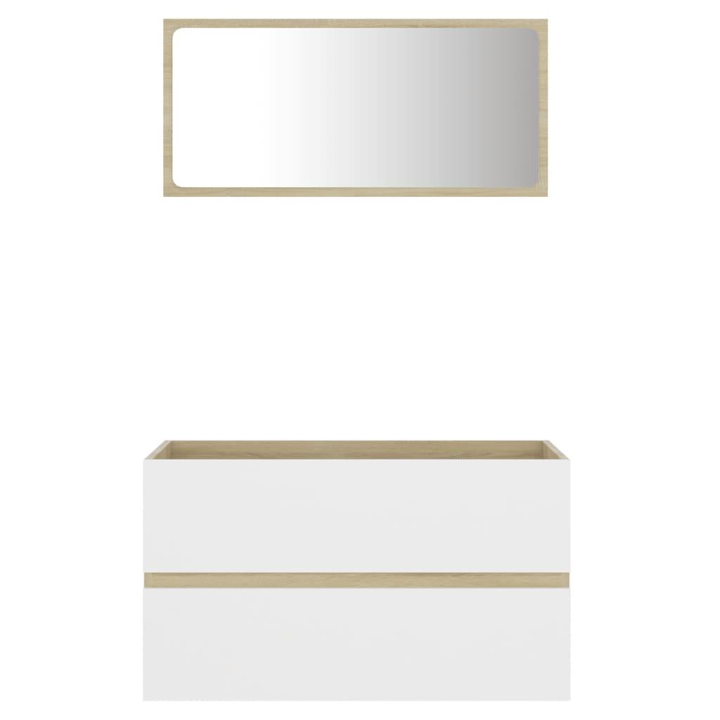 2 Piece Bathroom Furniture Set White and Sonoma Oak Engineered Wood