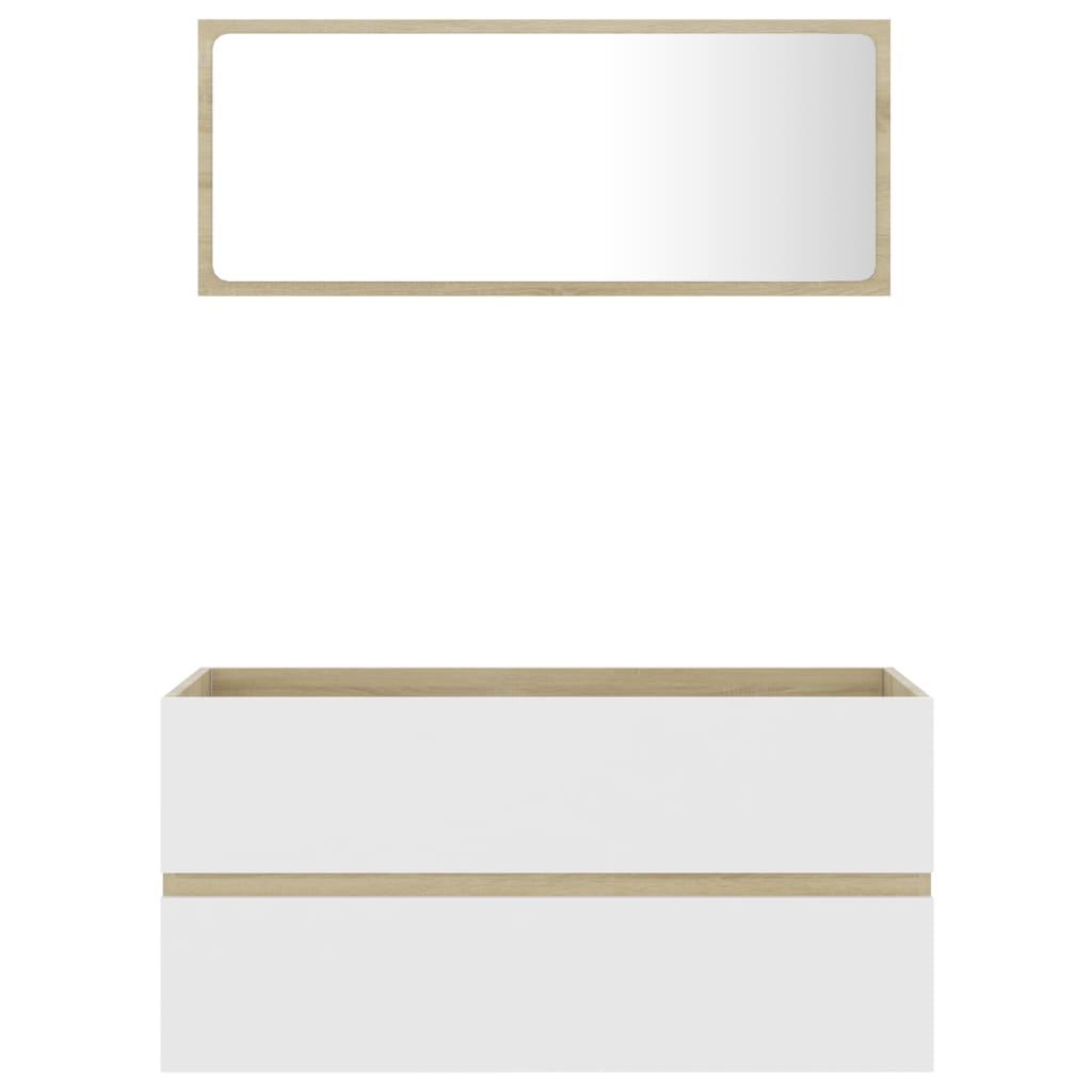 2 Piece Bathroom Furniture Set White and Sonoma Oak Engineered Wood