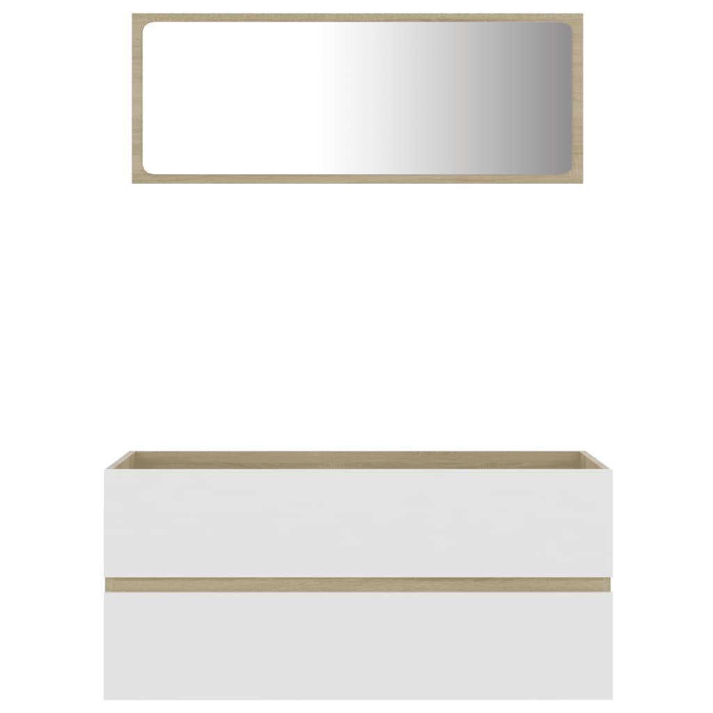 2 Piece Bathroom Furniture Set White and Sonoma Oak Engineered Wood