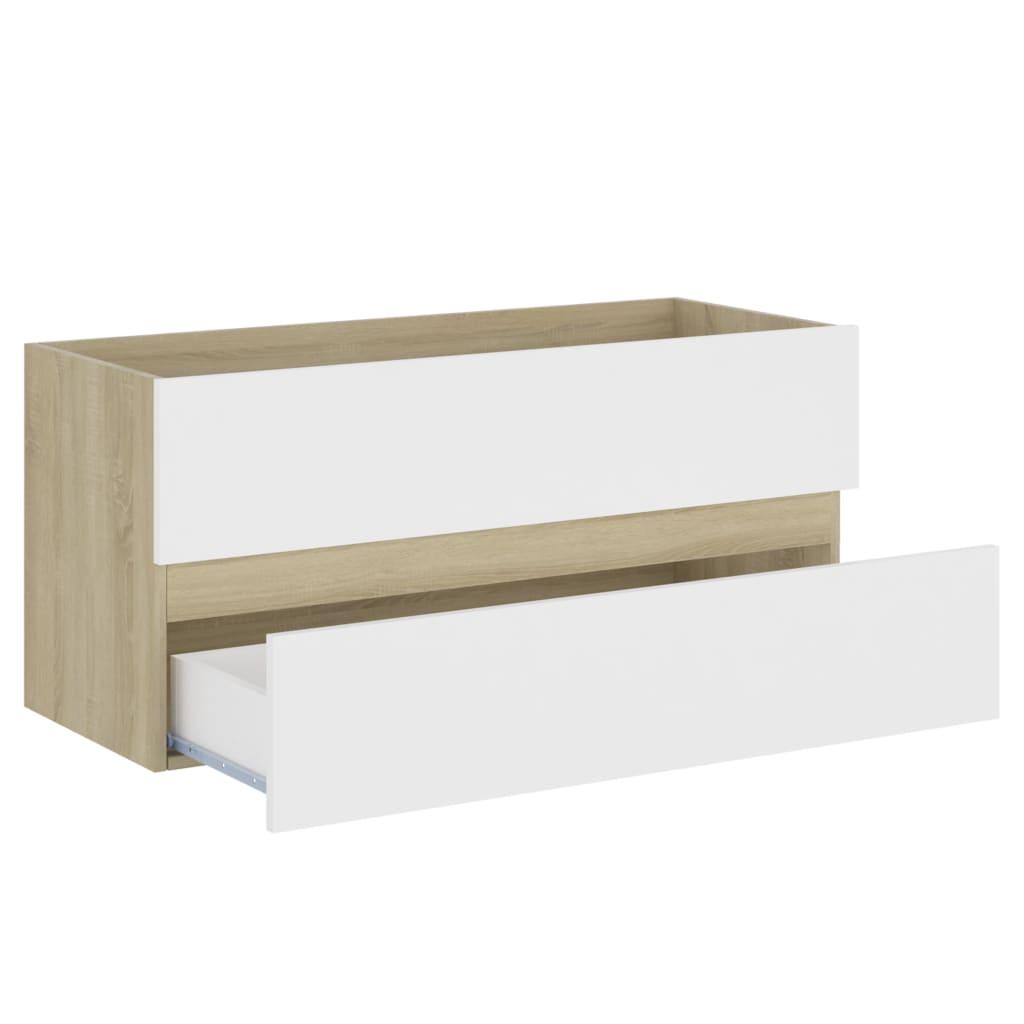 2 Piece Bathroom Furniture Set White and Sonoma Oak Engineered Wood