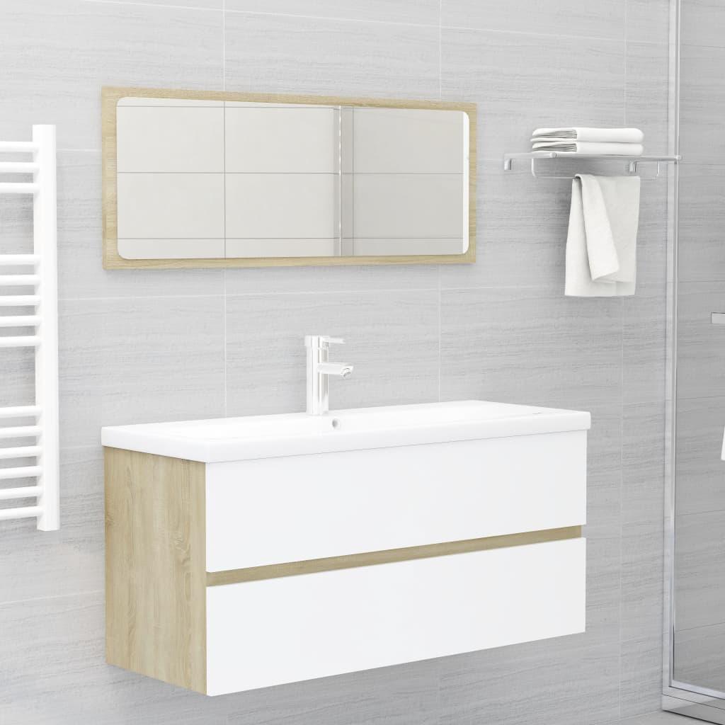 2 Piece Bathroom Furniture Set White and Sonoma Oak Engineered Wood