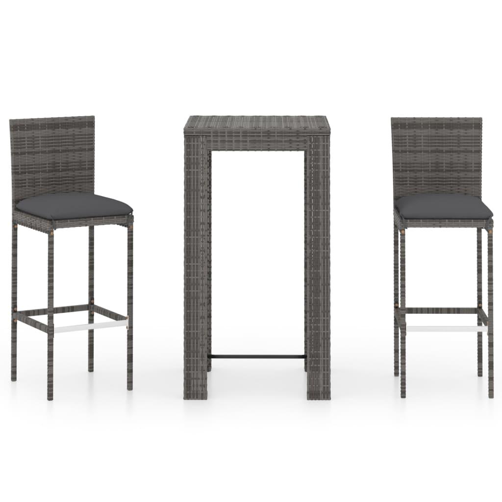 3 Piece Outdoor Bar Set with Cushions Poly Rattan Grey
