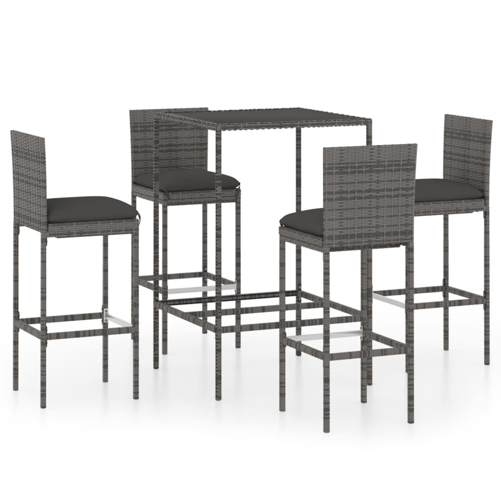 5 Piece Garden Bar Set with Cushions Poly Rattan Grey