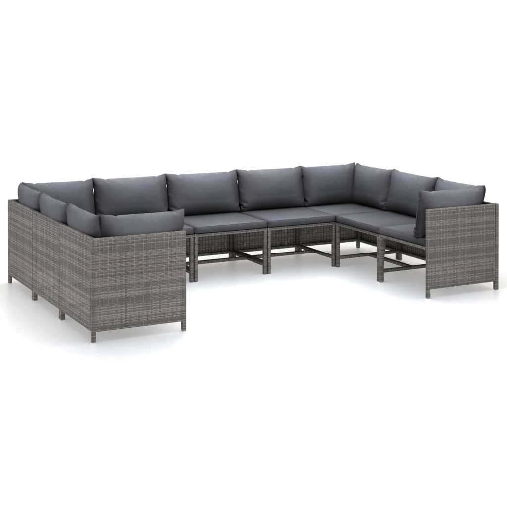 9 Piece Garden Lounge Set with Cushions Poly Rattan Grey