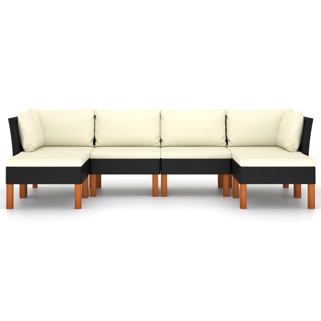 6 Piece Garden Lounge Set with Cushions Poly Rattan Black