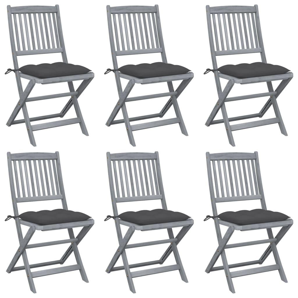 Folding Outdoor Chairs 6 pcs with Cushions Solid Acacia Wood