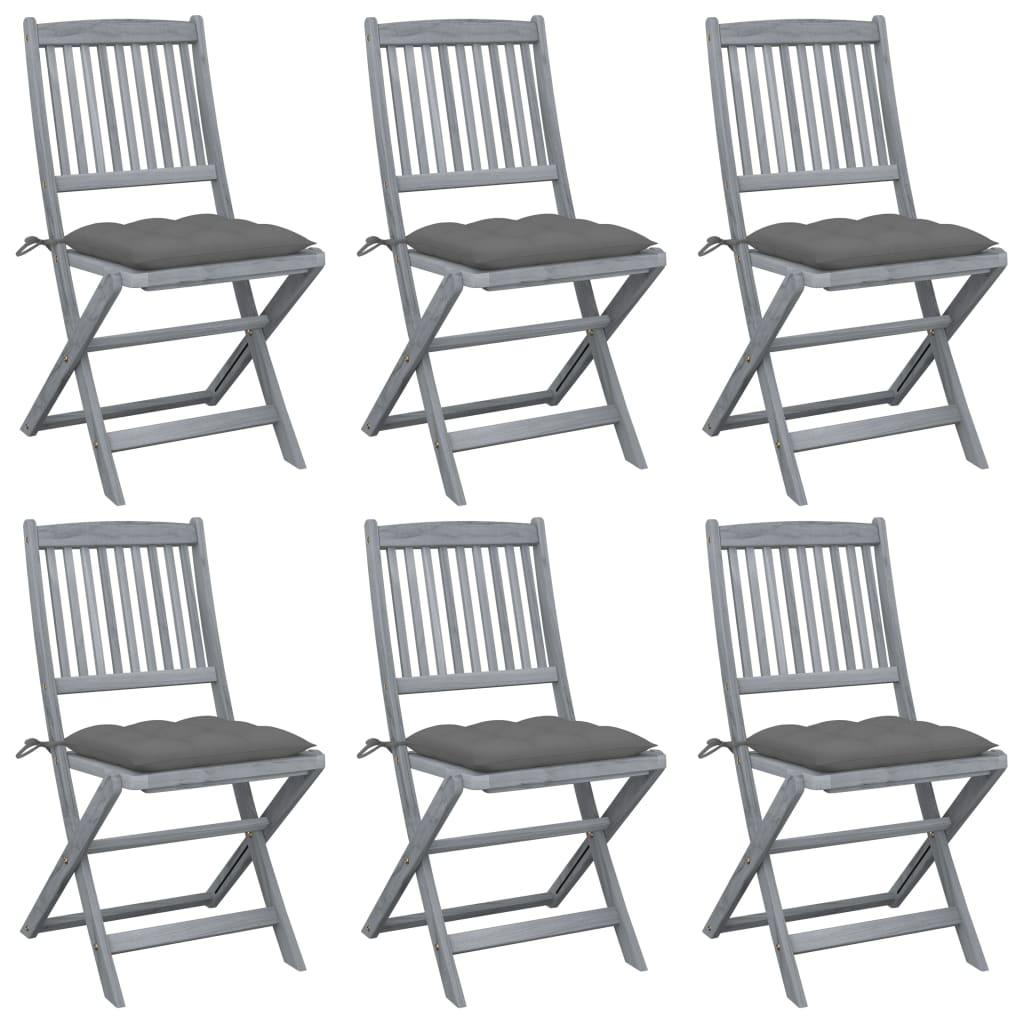 Folding Outdoor Chairs 6 pcs with Cushions Solid Acacia Wood