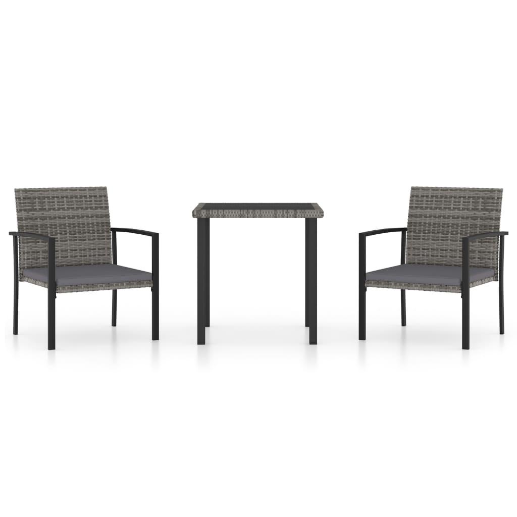 3 Piece Garden Dining Set Poly Rattan Grey