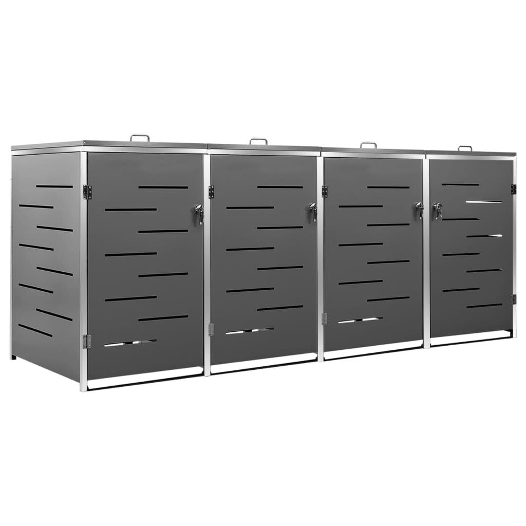Quadruple Wheelie Bin Shed 276.5x77.5x115 cm Stainless Steel