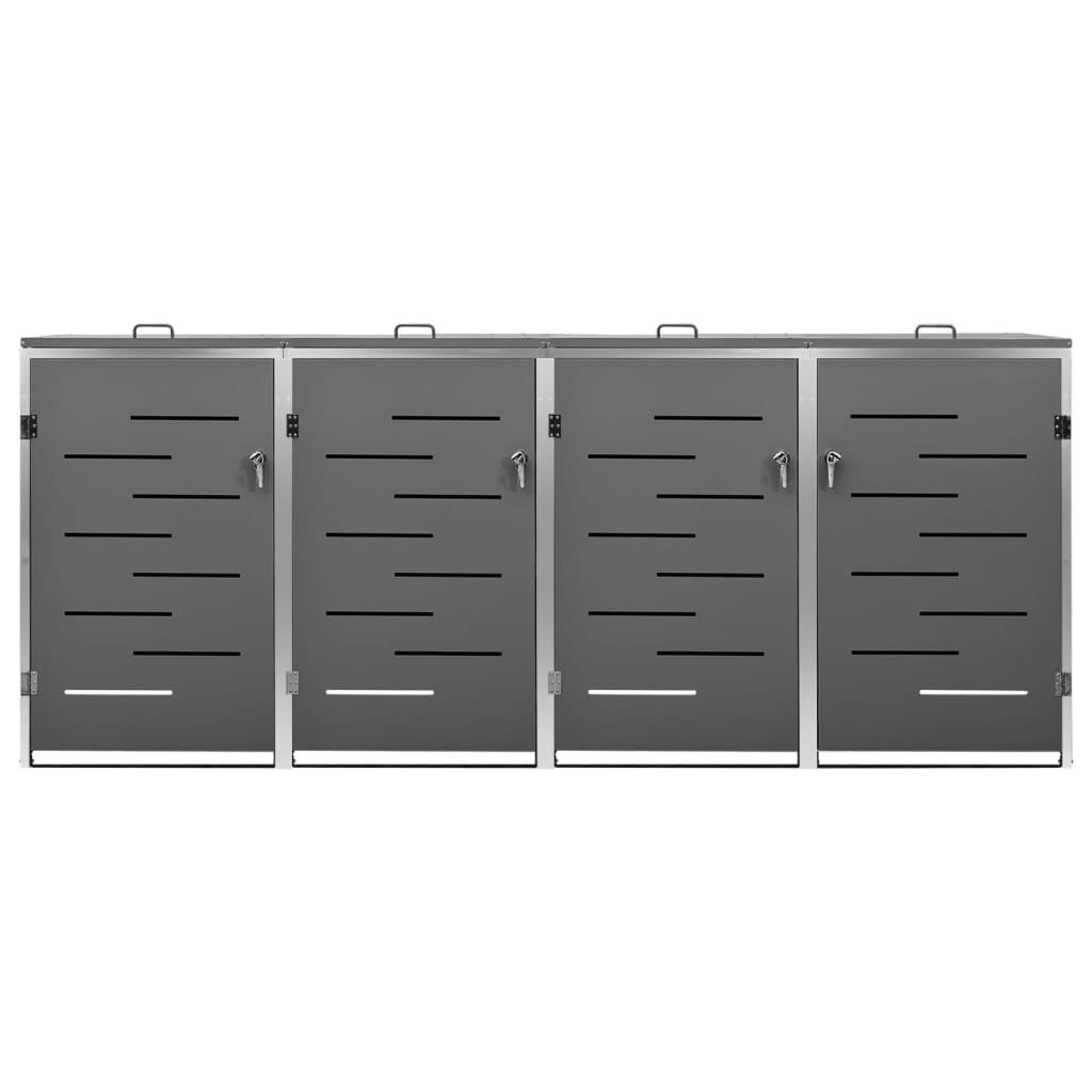 Quadruple Wheelie Bin Shed 276.5x77.5x115 cm Stainless Steel
