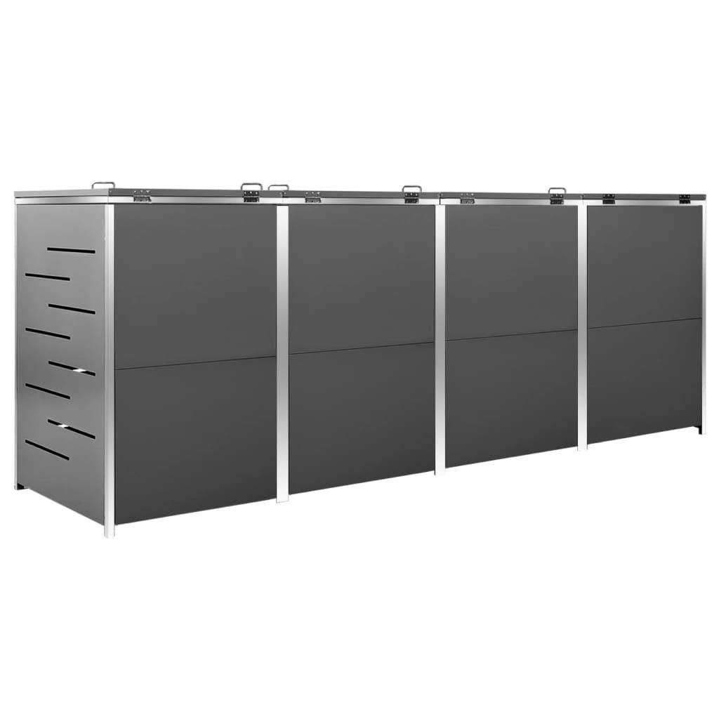 Quadruple Wheelie Bin Shed 276.5x77.5x115 cm Stainless Steel
