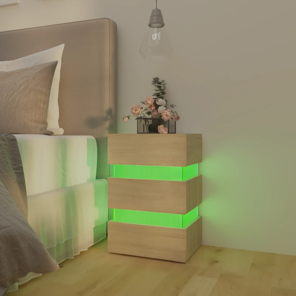 LED Bedside Cabinet Sonoma Oak 45x35x67 cm Engineered Wood