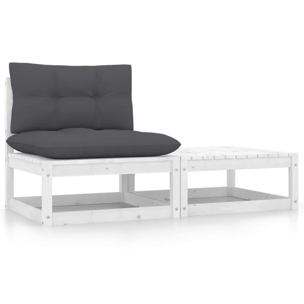 2 Piece Garden Lounge Set with Cushions White Solid Pinewood