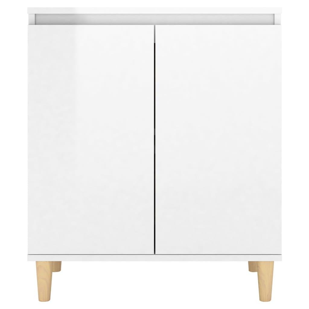 Sideboard&Solid Wood Legs High Gloss White 60x35x70cm Engineered Wood