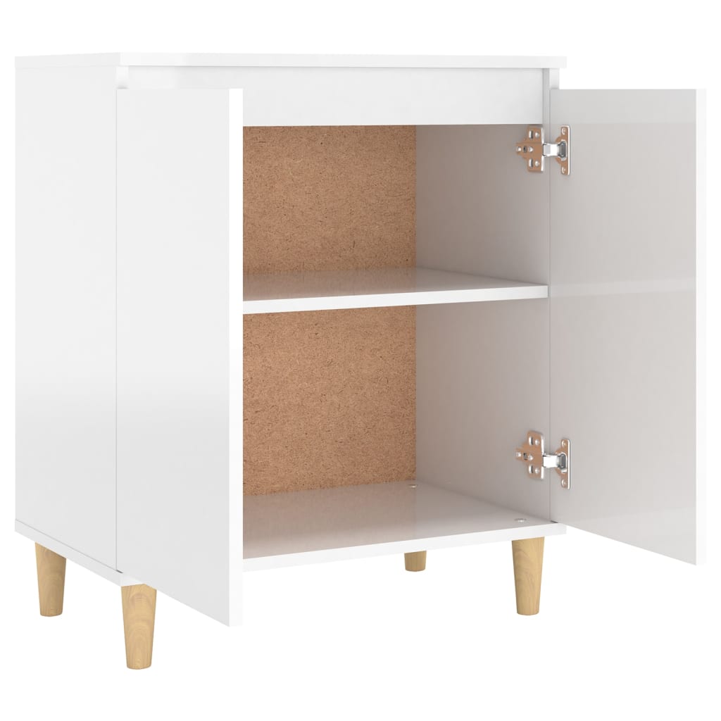 Sideboard&Solid Wood Legs High Gloss White 60x35x70cm Engineered Wood