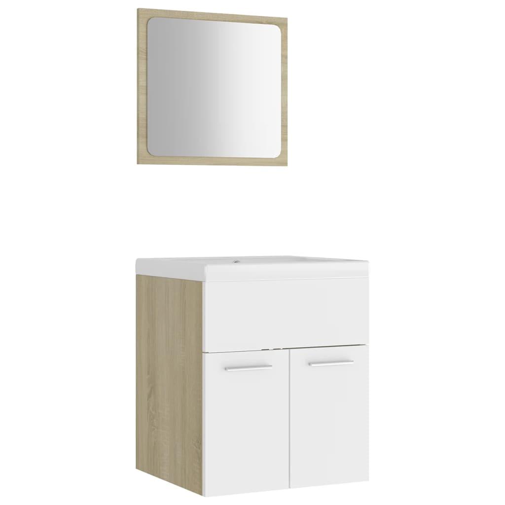 Bathroom Furniture Set White and Sonoma Oak Engineered Wood