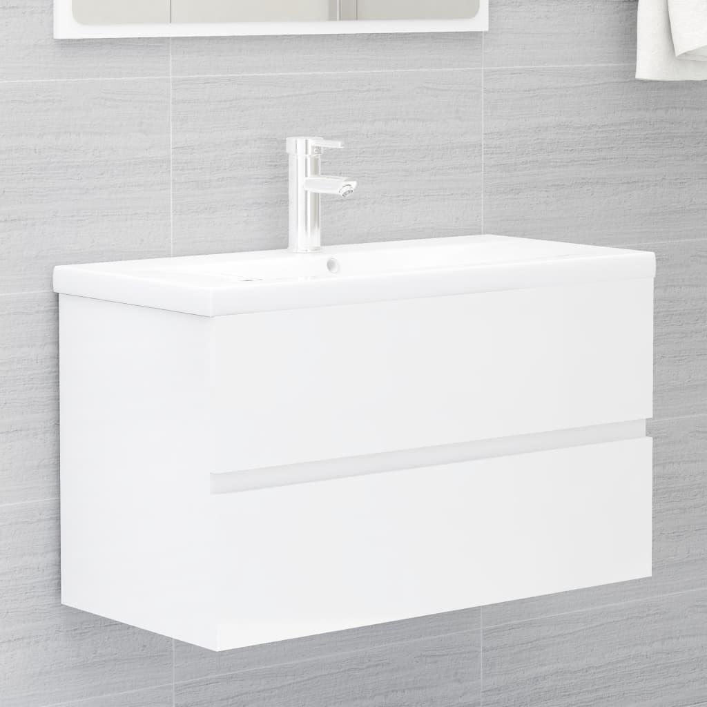 Bathroom Furniture Set High Gloss White Engineered Wood