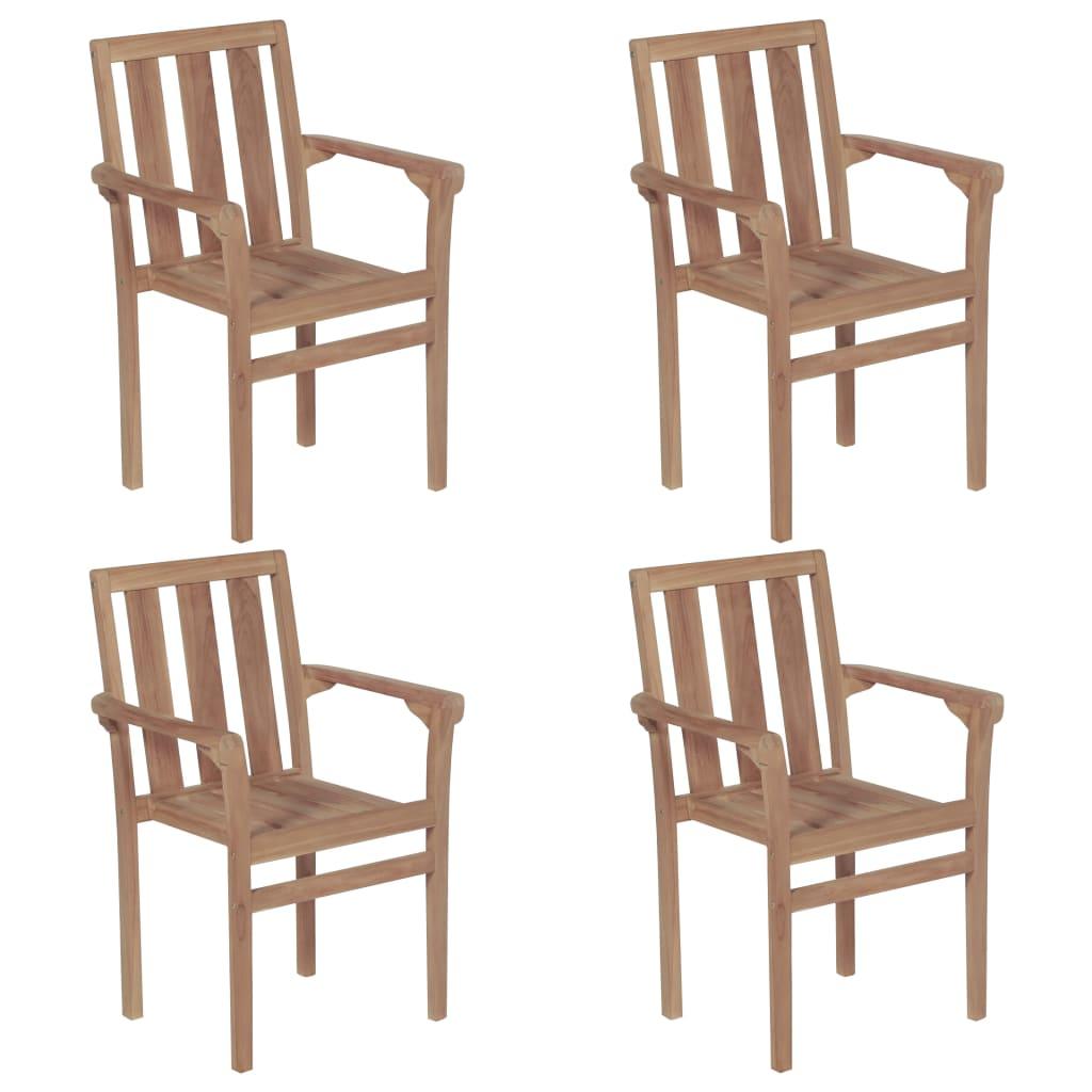 Stackable Garden Chairs with Cushions 4 pcs Solid Teak Wood