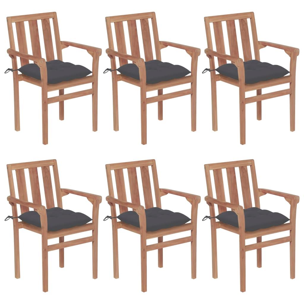 Stackable Garden Chairs with Cushions 6 pcs Solid Teak Wood